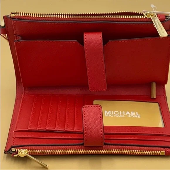 MK Jet Set Travel Double Zip Wrstl Smartphone Case Wallet FLAME